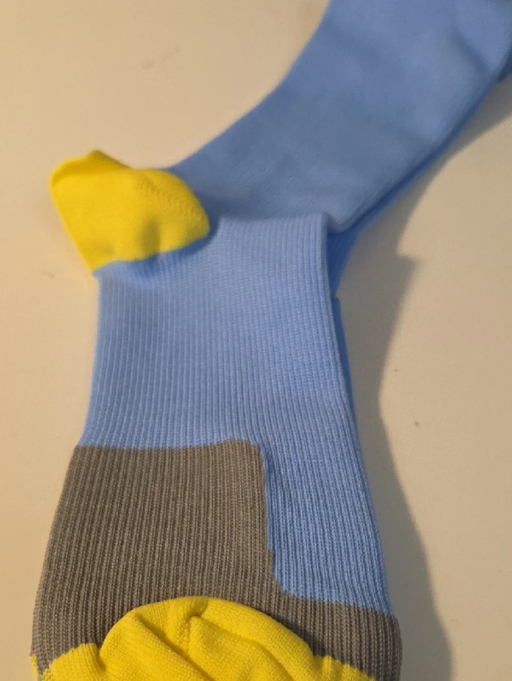 Kids Ribbed Crew Socks with Contrast Heel and Toe - Light Blue & Yellow